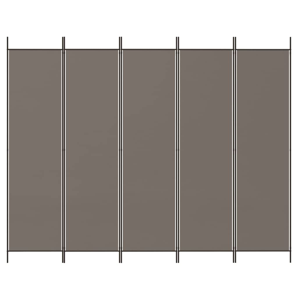 Modern Room Divider - Foldable, 5-Panel Design, Anthracite Fabric, 250 x 220 cm, Ideal for Privacy and Sun Blocking