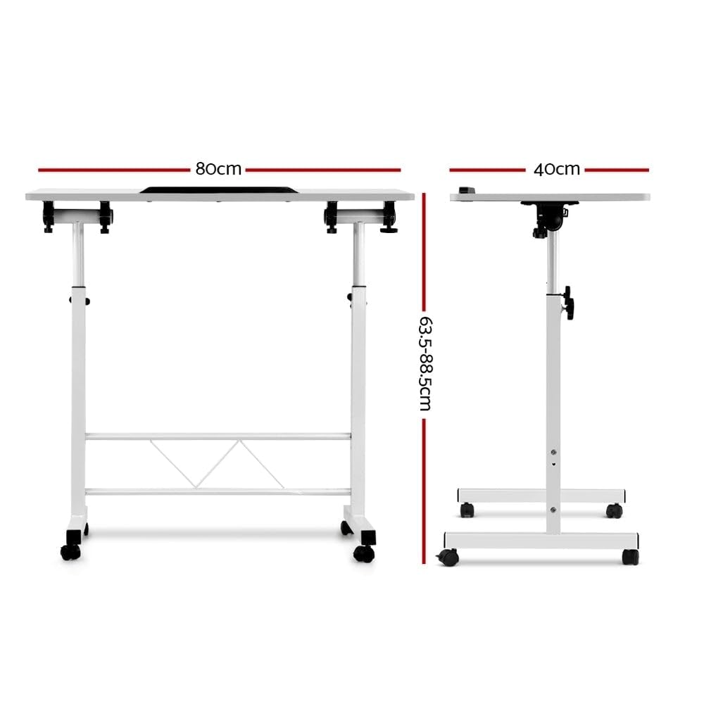 Laptop Table, Adjustable Stand Desk Desktop Computer Standing Study Desks Bed Side Tables Home Office Travel Studio Furniture, Portable 360° Rotating Lockable Caster Wheels White