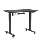 Small Electric Height Adjustable Mobile Sit Stand Desk with Drawer, Hanging Hooks and Cable Management, 101 x 61 cm, Black