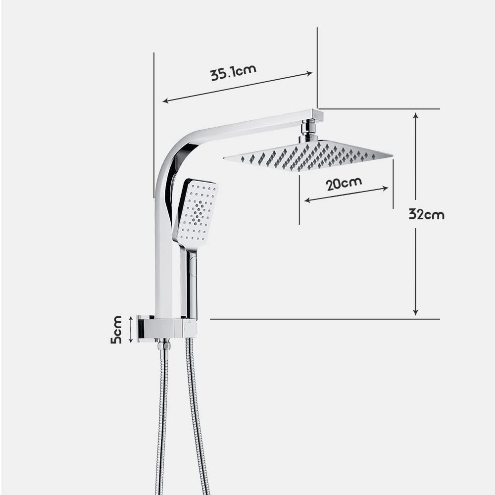 Twin Shower Head Rail Set Square Gooseneck Shower Arm 8" Rain Shower Head 3-Mode Handheld Brass 2 in 1 Diverter