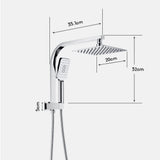 Twin Shower Head Rail Set Square Gooseneck Shower Arm 8" Rain Shower Head 3-Mode Handheld Brass 2 in 1 Diverter