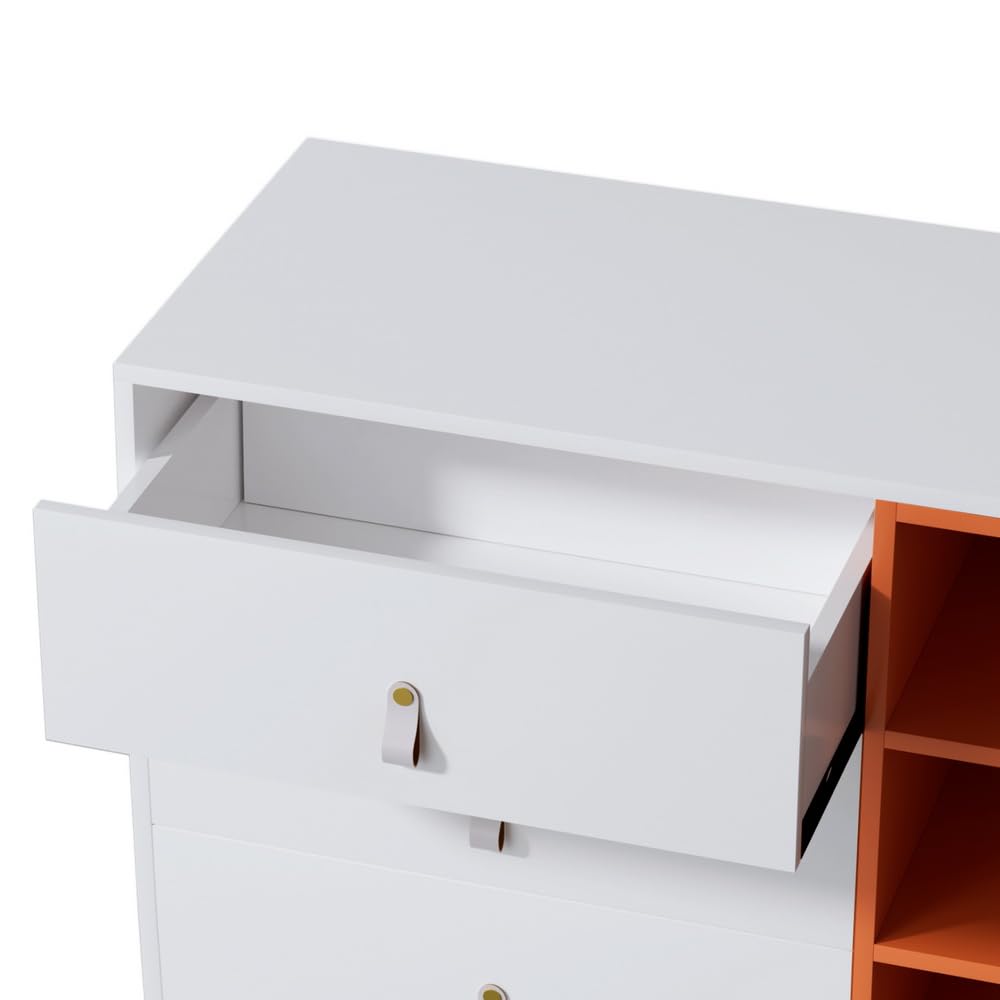 Buffet Sideboard Cupboard Cabinet Shelves Drawers Tabletop White Orange