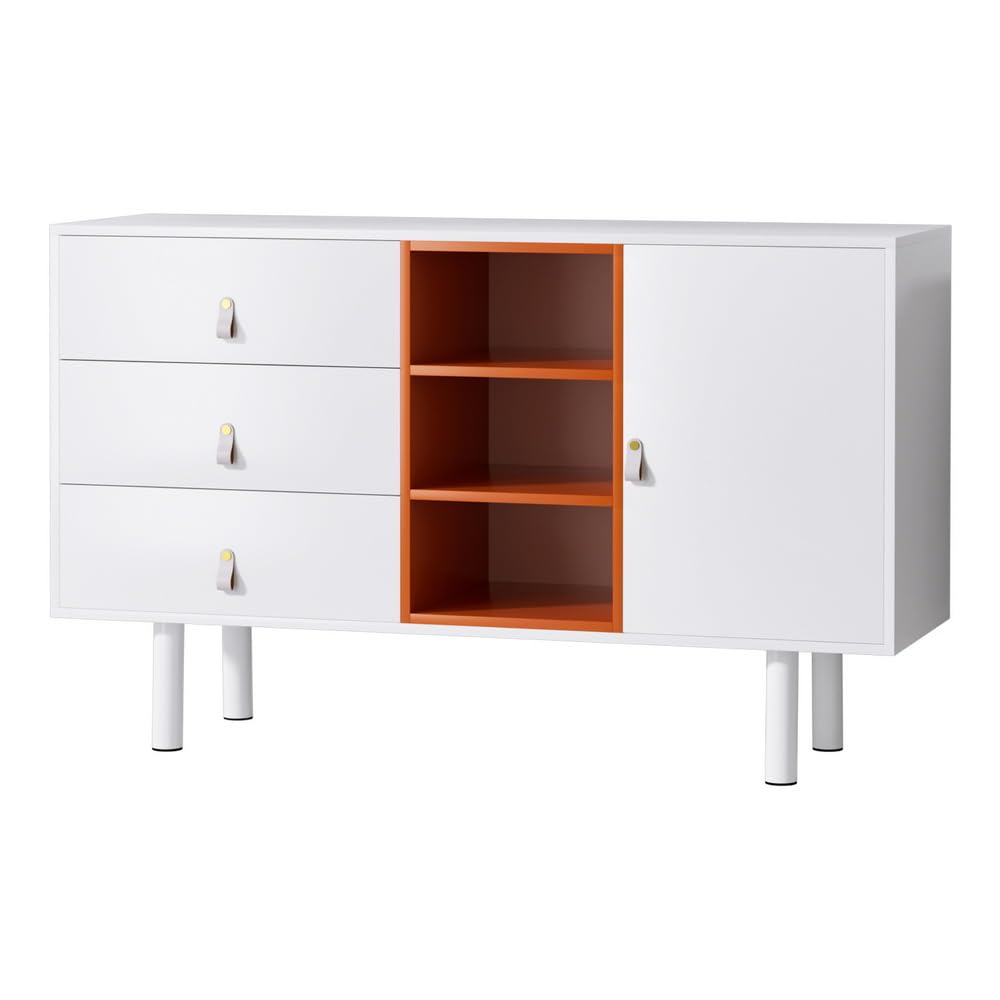 Buffet Sideboard Cupboard Cabinet Shelves Drawers Tabletop White Orange