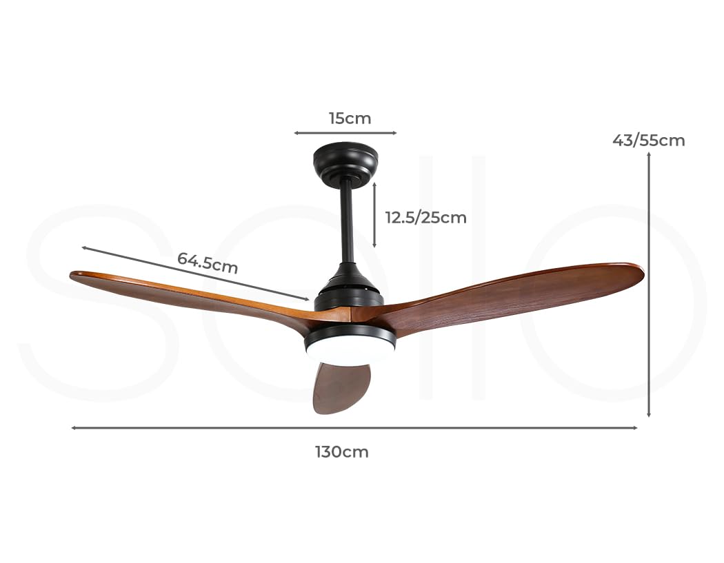 Spector 52'' Ceiling Fan DC Motor LED Light Remote Control 1300mm 5 Speed Walnut Wood Blade Reversible Airflow for Summer Winter 3 Lighting Mode Brown