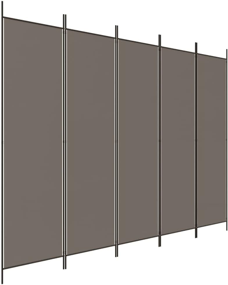 Modern Room Divider - Foldable, 5-Panel Design, Anthracite Fabric, 250 x 220 cm, Ideal for Privacy and Sun Blocking