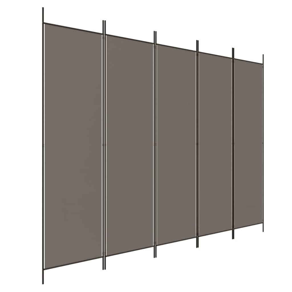 Modern Room Divider - Foldable, 5-Panel Design, Anthracite Fabric, 250 x 220 cm, Ideal for Privacy and Sun Blocking