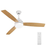 52 Inch Ceiling Fan with Lights Remote Control, Noiseless, Dimmable, 6-Speed Outdoor Ceiling Fan with Light, 3 Blade Wood Ceiling Fan with Timer, Reversible DC Motor for Patio Bedroom, White