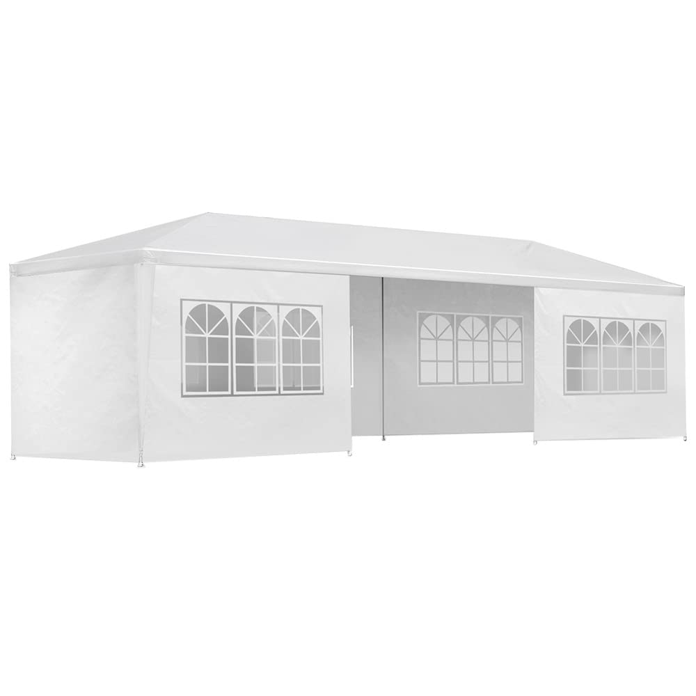 3x9 Marquee Gazebo, Camping Tent Wedding Gazebos Garden Shed Outdoor Party Canopy Patio Carport Car, White 6 Window Wall 2 Door Panel Carry Bag Water Resistant and UV