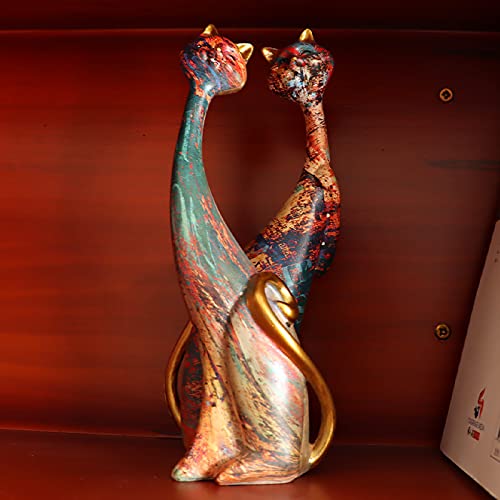 2 PCS Oil Painting Art Resin Sculpture Statue Cats for Home Office Hotel Bookshelf Desktop Decoration 9.86 Inches Tall (Red)