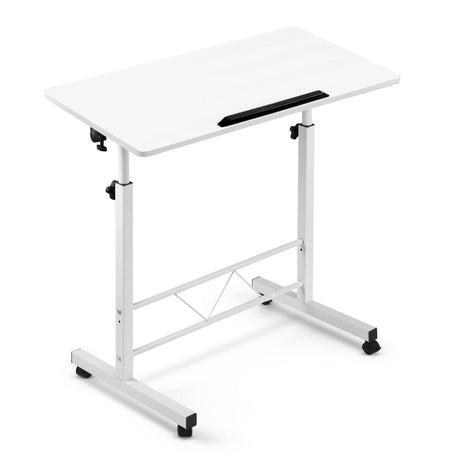 Laptop Table, Adjustable Stand Desk Desktop Computer Standing Study Desks Bed Side Tables Home Office Travel Studio Furniture, Portable 360° Rotating Lockable Caster Wheels White