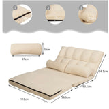 Adjustable Floor Sofa, 6-Position Foldable Lazy Sofa Bed with Detachable Cloth Cover, Durable & Stable Suede Floor Seating Couch with 2 Pillows for Bedroom/Living Room/Balcony (Beige)