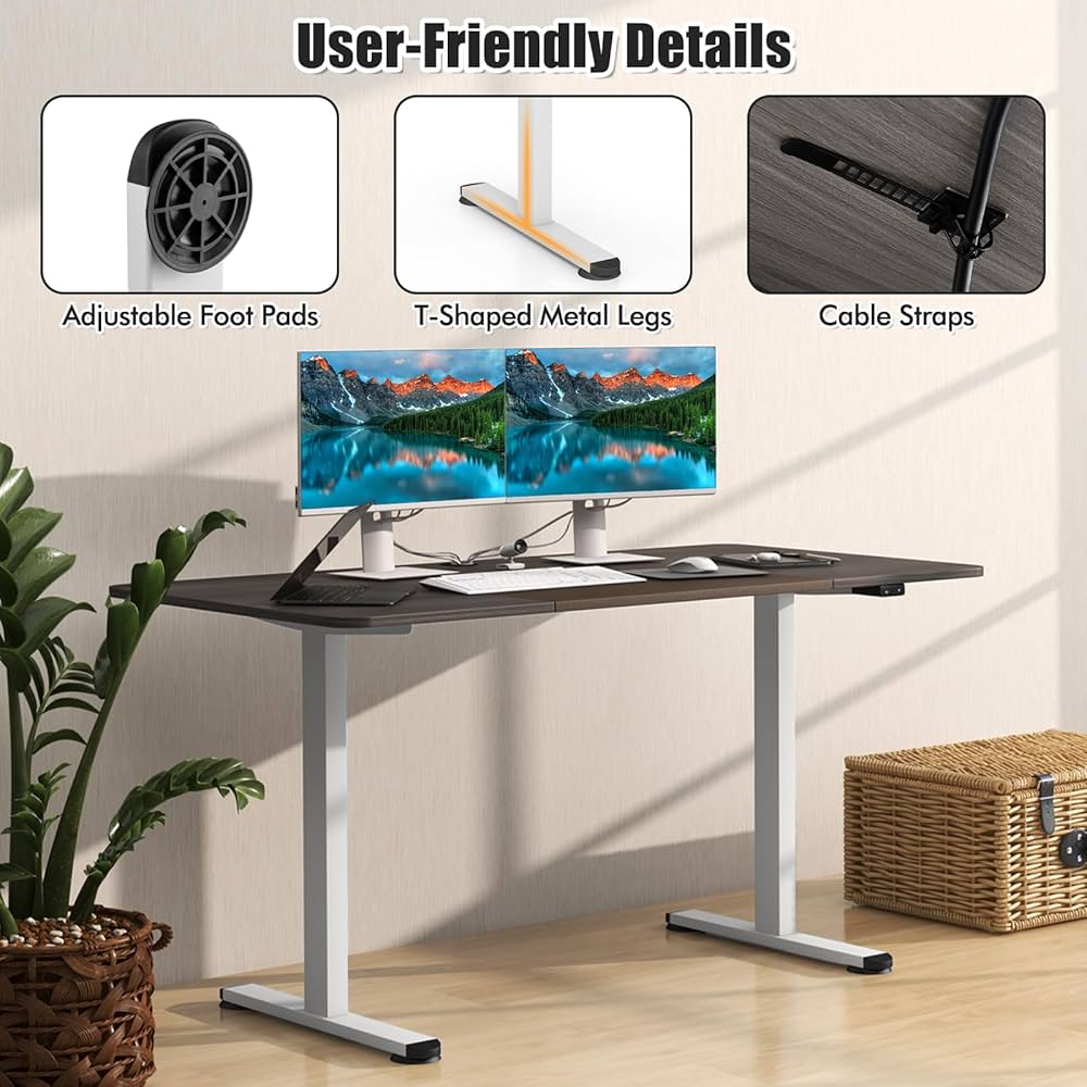 Large Electric Standing Desk, Height Adjustable Sit to Stand Desk, Metal Frame & Powerful Motor, Button Controller, Ergonomic Standing Workstation (Rustic Brown) 140 x 70cm