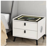 Smart Bedside Table 2 Drawers with Wireless Charging Ports LED Lights