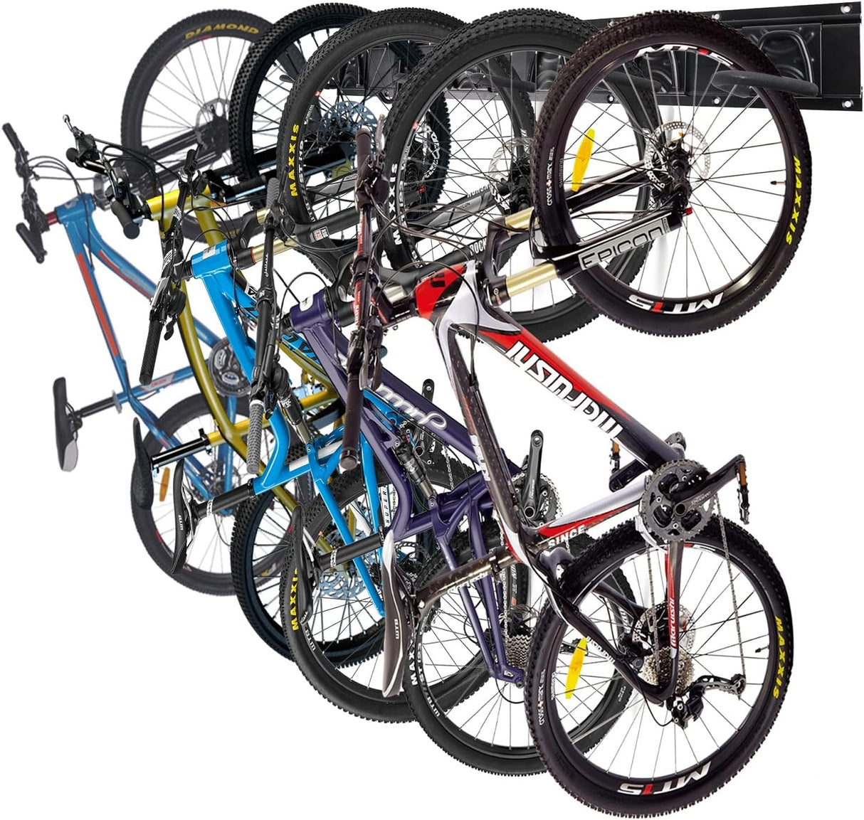 Bike Storage Rack, 6 Bike Racks and 6 Helmets Hooks, Wall Mounted Bike Storage Rack, Max capacity 600lbs