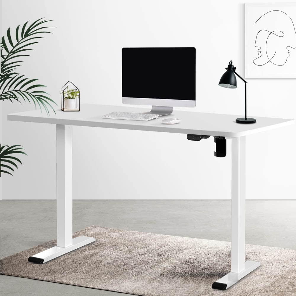 Electric Laptop Standing Desk Height Adjustable Sit Stand Desks 140cm X 70cm Desktop Table for Office Study Computer Workstation Home Use White Whole Piece Monitor Riser