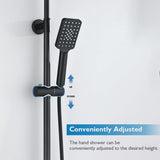 WELS Twin Hose Shower System 8" Rain Shower Head Set Sliding Rail 3-Mode Handheld Shower Head 2 in 1 Set (Square Head Black)