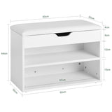 White Shoe Rack 2 Tiers Shoe Cabinet Shoe Storage Bench with Folding Padded Seat FSR25-W