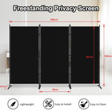 3 Panel Room Divider, 180cm Tall Folding Privacy Screen Wall Dividers, Portable Privacy Screen Freestanding Room Divider for Room Separation, Included - Cover Strips, 260cm W x 180cm H, Black