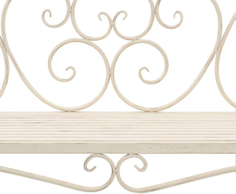 Elegant Vintage-Style Metal Garden Bench in Antique White