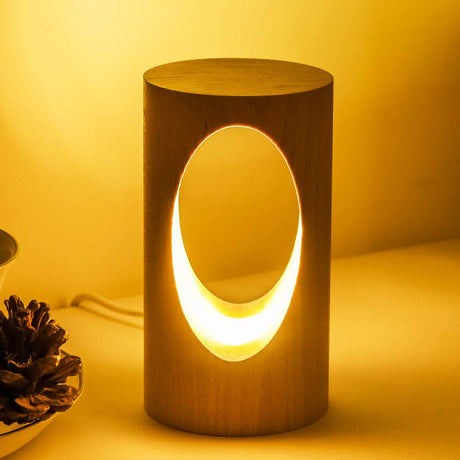 Small Night Lights Bedside Table Lamps Minimalist Solid Wood Table Lamp Bedside Desk Lamp with Wood Cylindrical Shade for Bedroom Dresser Living Room Kids Room DimmableLighting Gift Camping Lights