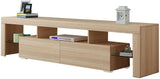 TV Cabinet Entertainment Unit with 2 Drawers & Open Storage Shelf Wooden TV Stand Living Room Furniture Oak 200cm