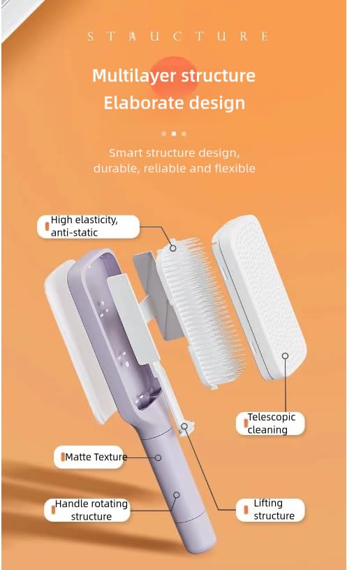 Self Cleaning Hair Brushes, Easy Clean Hair Brush with Retractable Bristles, Anti Static Massage Comb Brush for Effortless Hair Removal and Cleaning