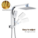 Twin Shower Head Rail Set Square Gooseneck Shower Arm 8" Rain Shower Head 3-Mode Handheld Brass 2 in 1 Diverter