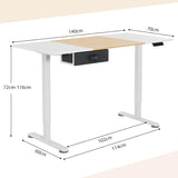 Electric Height Adjustable Standing Desk, Ergonomic Sit Stand Desk, Stand up Computer Workstation w/USB Charging Port, Storage Drawer, 2 Cable Holes, for Home Office 140 x 70 cm