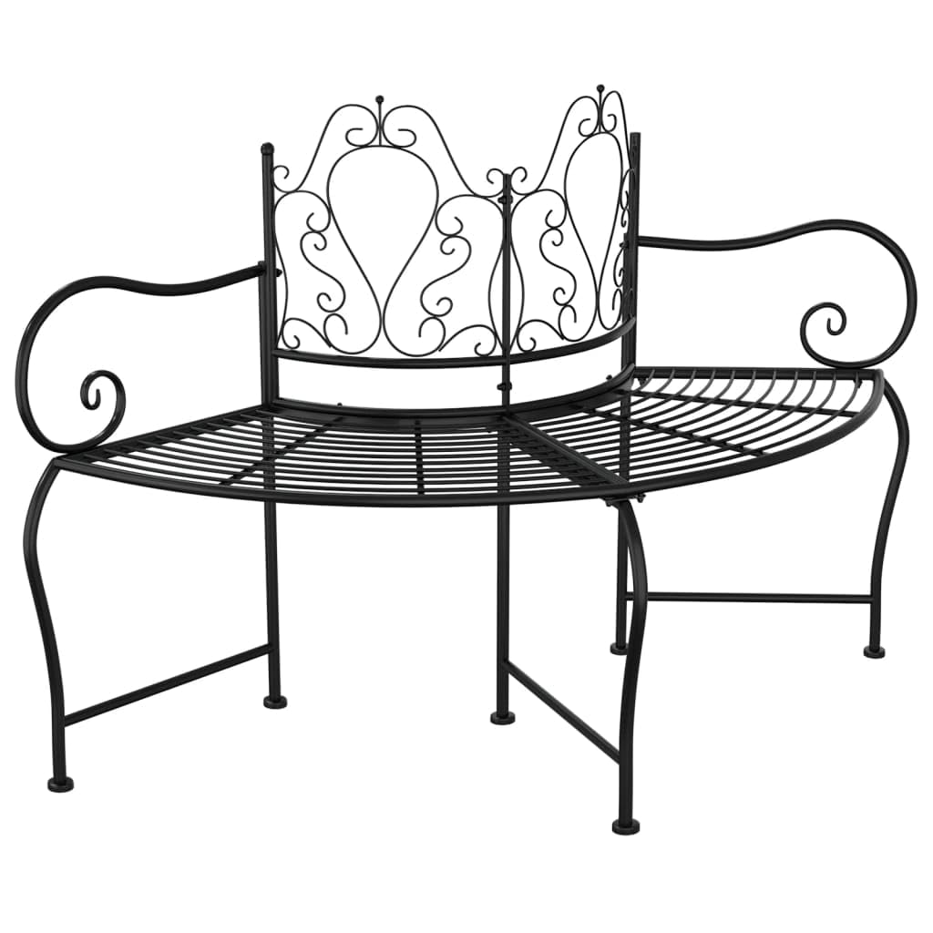 Black Steel Tree Bench - Weather-Resistant Outdoor Seating of 150 cm Diameter