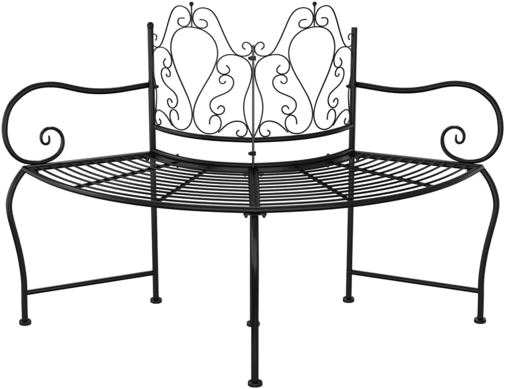 Black Steel Tree Bench - Weather-Resistant Outdoor Seating of 150 cm Diameter