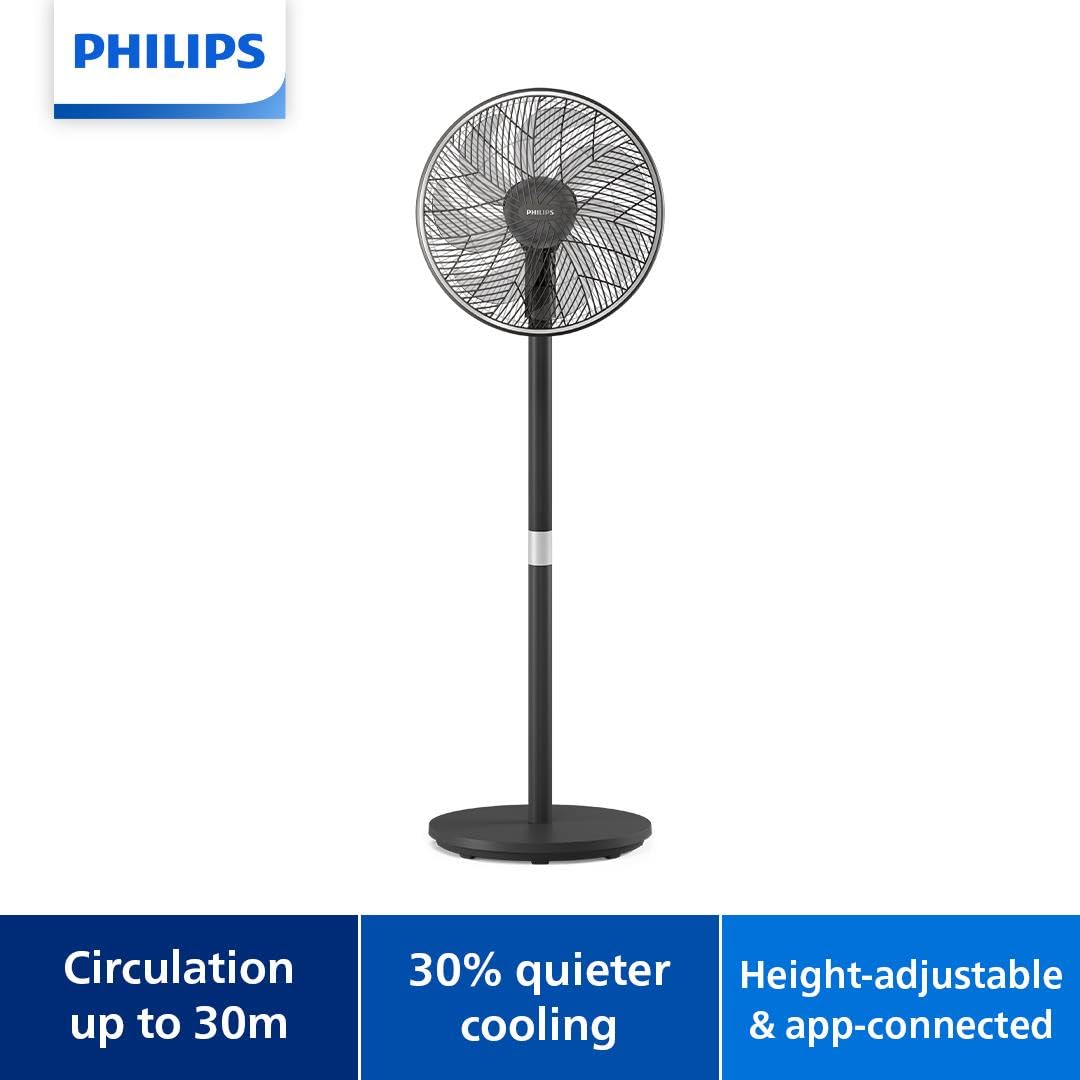 Philips Smart Pedestal Fan Series 3000, Powerful & Ultra-Quiet with SilentWings Technology, 19 dB, 2-in-1 Table & Standing Fan, Tiltable & Rotating, App Control, 12h timer, Black (CX3550/01)