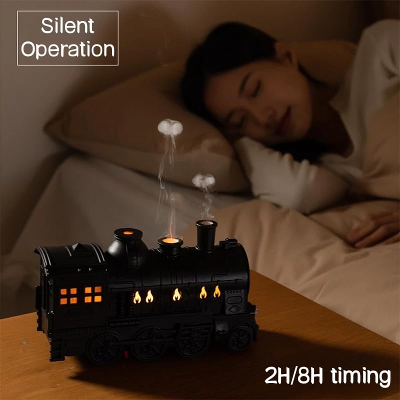 Train Shape Aromatherapy Essential Oil Diffuser 300ml Ultrasonic Cool Mist Air Humidifier with LED Lamp Aroma Diffuser with Remote Control(Black)