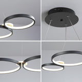 Dimmable LED Pendant Light for Dining Room Adjustable Height Chandelier 4 Black Rings Modern Pendant Lamp for Kitchen Island Living Room Office 60 Watt / 107 cm