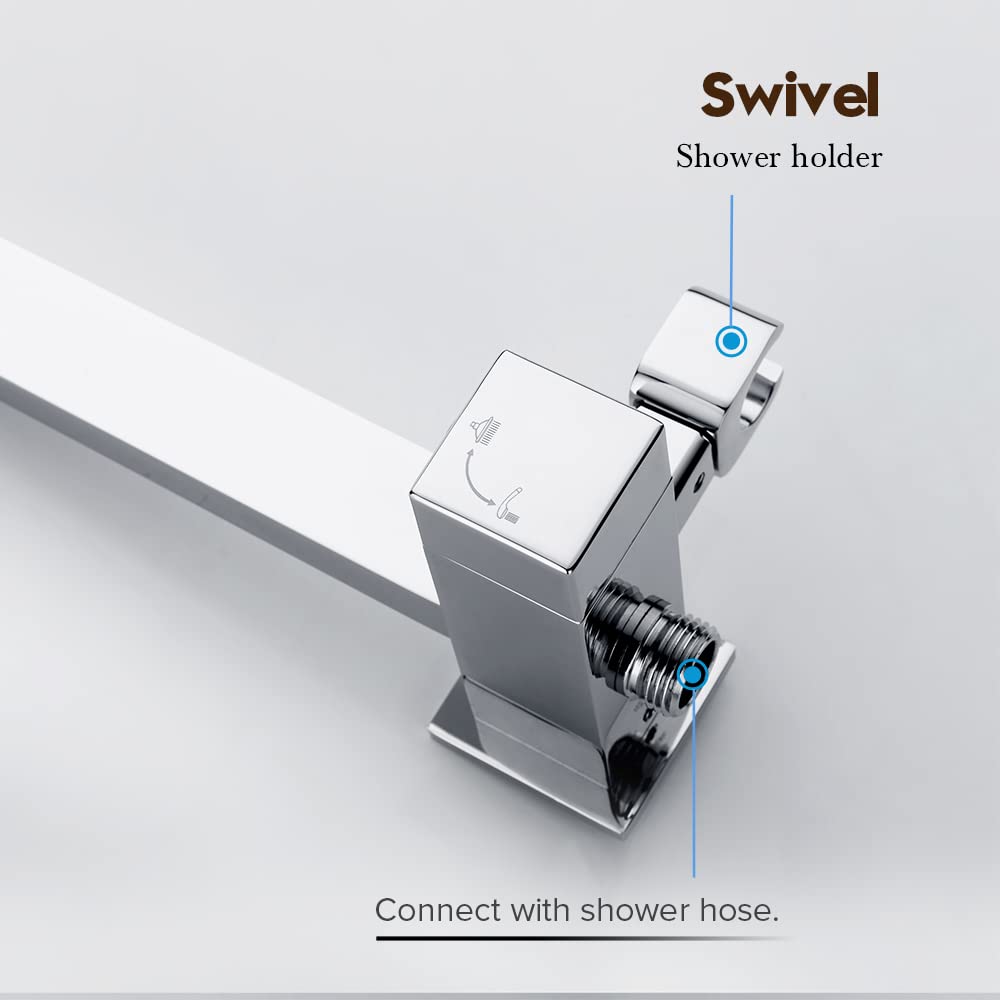 Twin Shower Head Rail Set Square Gooseneck Shower Arm 8" Rain Shower Head 3-Mode Handheld Brass 2 in 1 Diverter