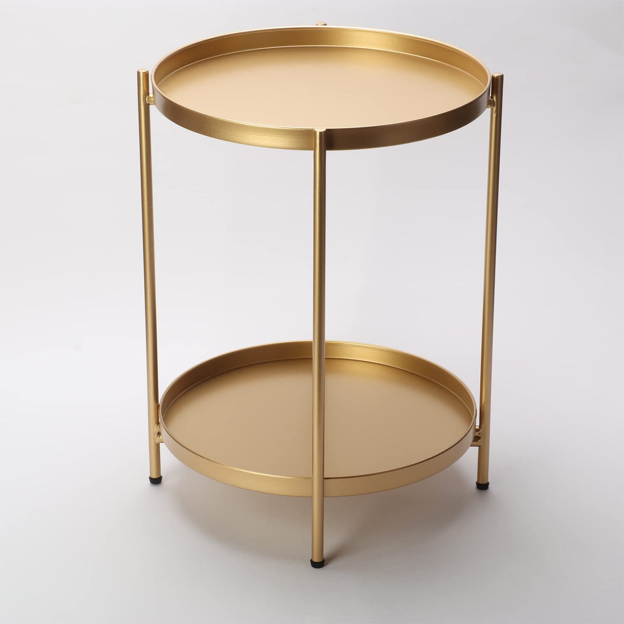 Round Metal Side Table with Double Tier,Coffee Table,Side Table,Night Stand for Living Room and Bedroom (Gold)