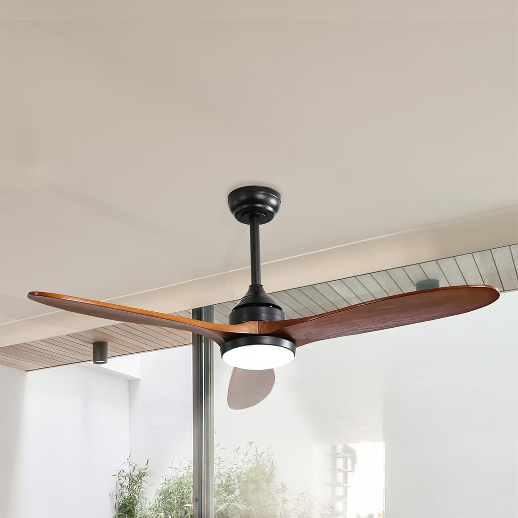 Spector 52'' Ceiling Fan DC Motor LED Light Remote Control 1300mm 5 Speed Walnut Wood Blade Reversible Airflow for Summer Winter 3 Lighting Mode Brown