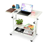 Adjustable Height Standing Large Desk,Portable Laptop Computer Desk,Office Furniture Small Spaces Desk Sofa Bedside Desk Learn Play Game Desk,Wheels Movable Storage Desk (White)