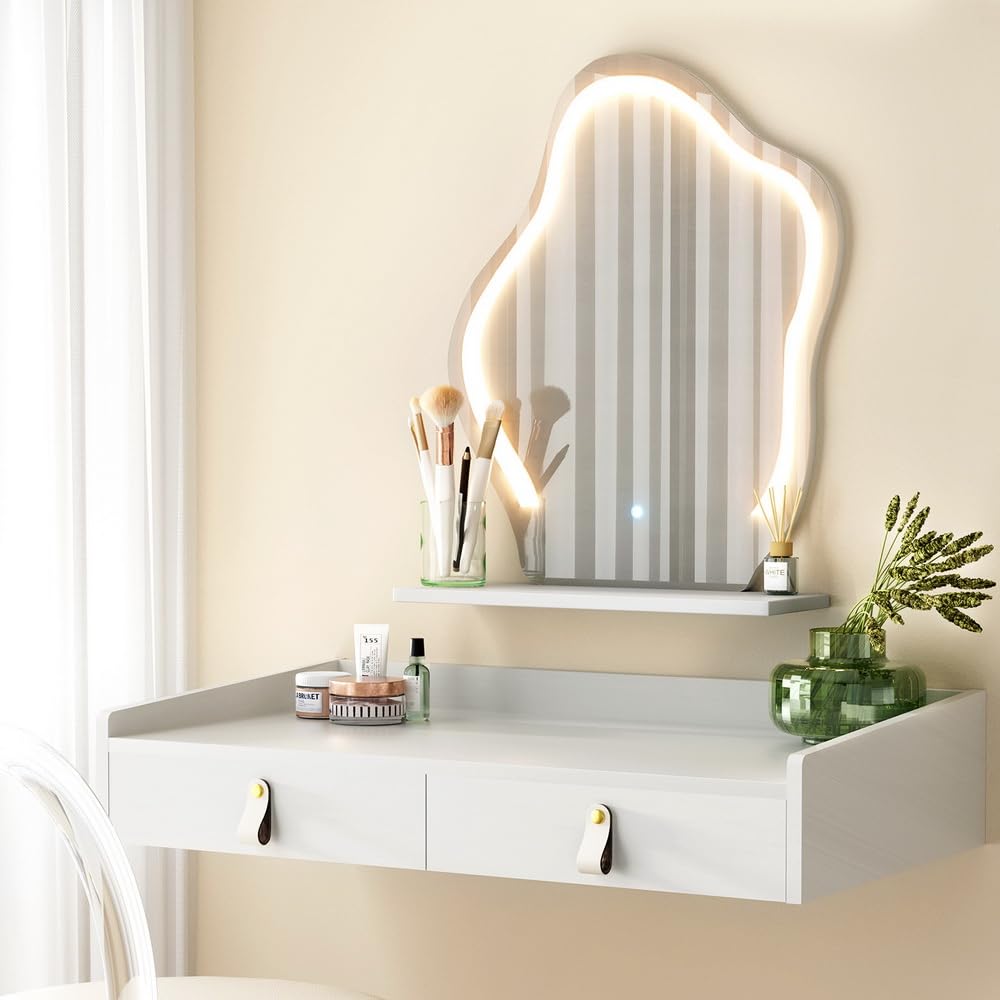 Dressing Table LED Floating Makeup Mirror Vanity Cosmetic Desk White