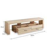 TV Cabinet Entertainment Unit with 2 Drawers & Open Storage Shelf Wooden TV Stand Living Room Furniture Oak 200cm