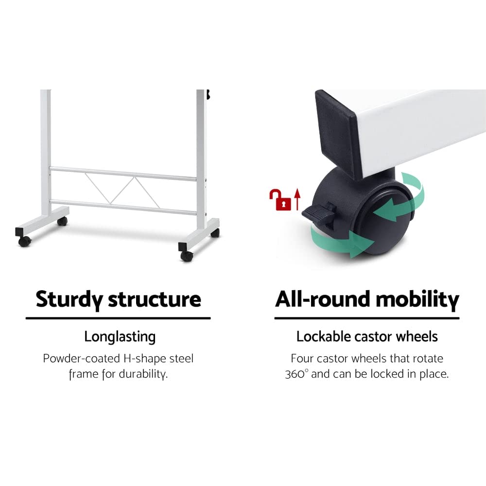 Laptop Table, Adjustable Stand Desk Desktop Computer Standing Study Desks Bed Side Tables Home Office Travel Studio Furniture, Portable 360° Rotating Lockable Caster Wheels White