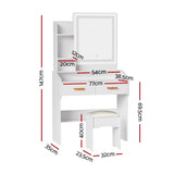 Dressing Table, LED Mirror Makeup Stool Set Wooden Vanity Desk Chair, Home Bedroom Furniture Girls Kids Women Organisers, Drawers Shelves Wide Tabletop White