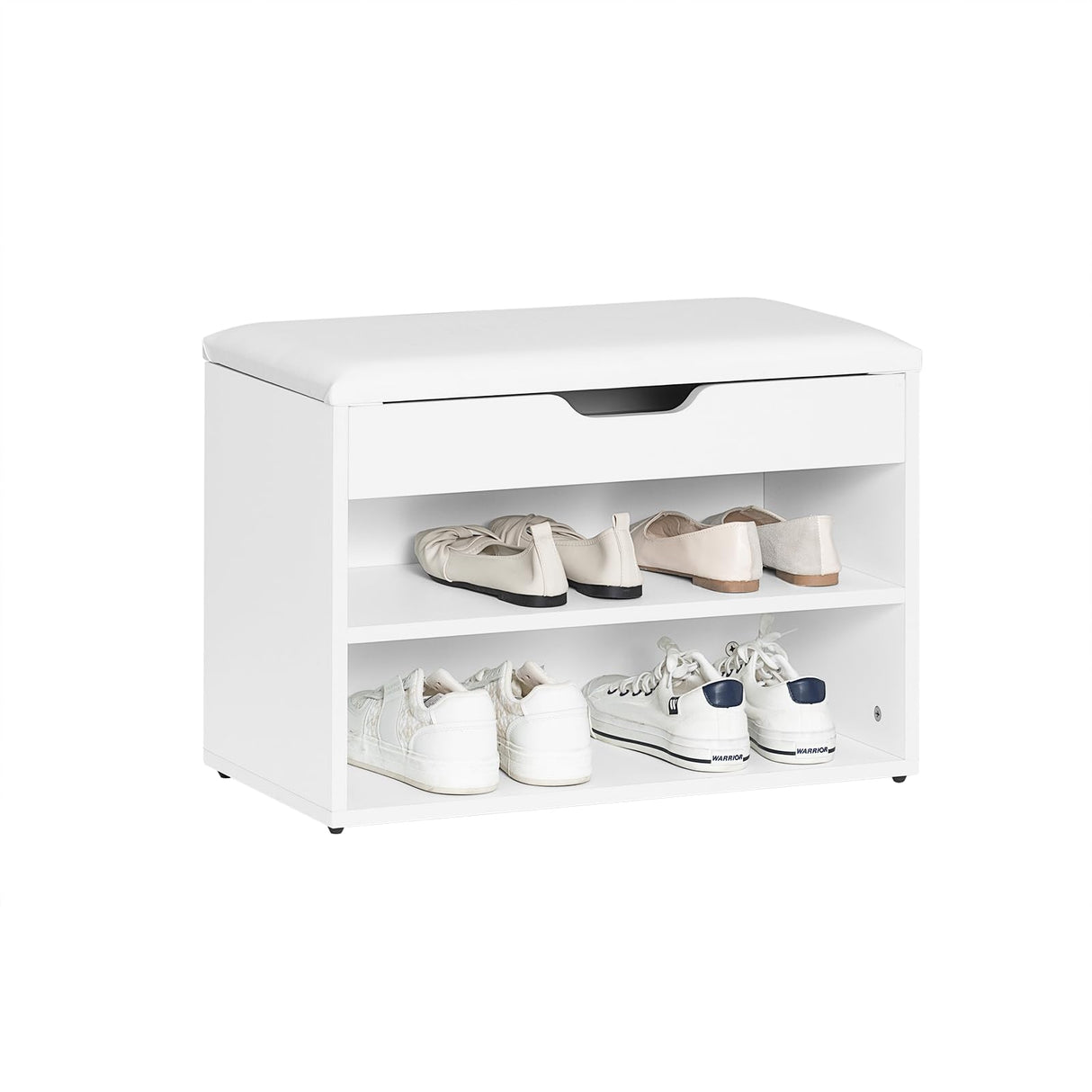 White Shoe Rack 2 Tiers Shoe Cabinet Shoe Storage Bench with Folding Padded Seat FSR25-W