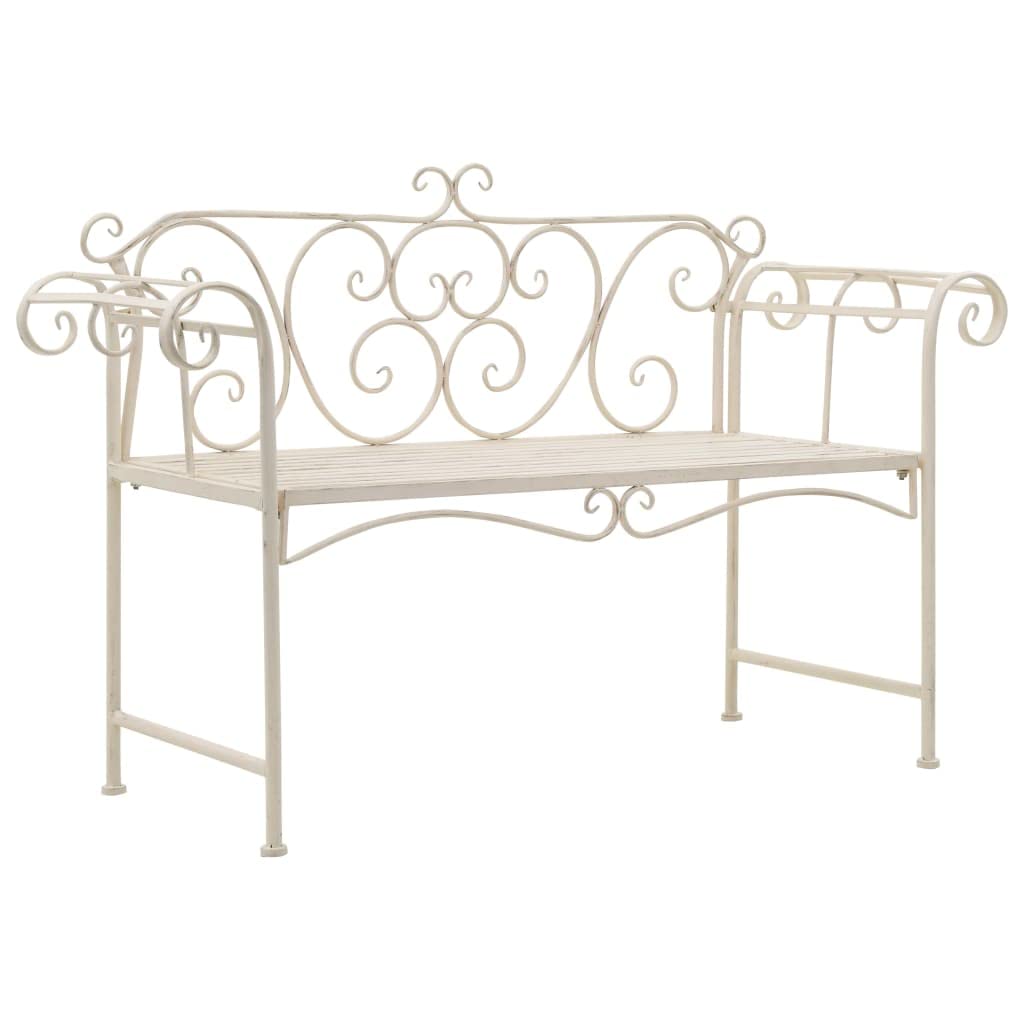 Elegant Vintage-Style Metal Garden Bench in Antique White