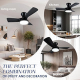 Ceiling Fans with Lights Remote, 32 Inch Low Profile Ceiling Fan with 3 Colors and 6 Speeds Options, 3 Blades Fans Lamp for Ktichen Bedroom Dinning Room Patio(White)