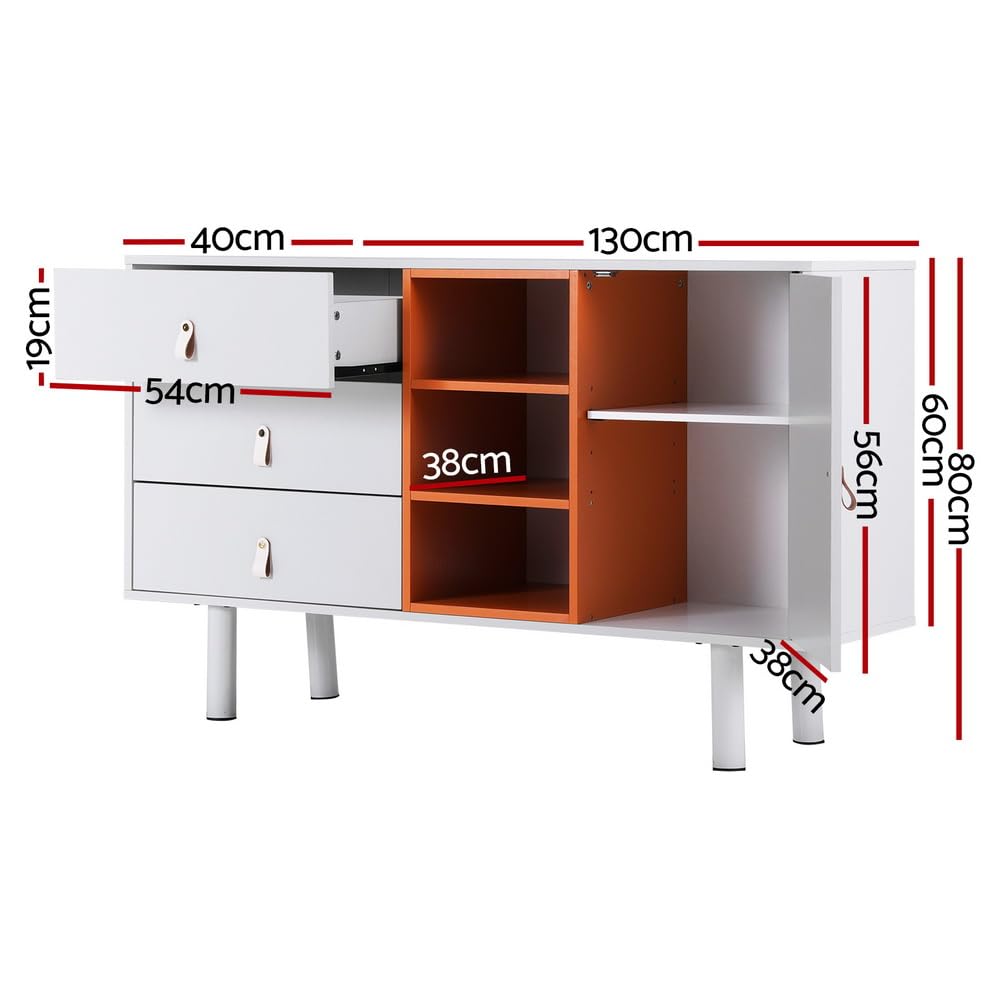 Buffet Sideboard Cupboard Cabinet Shelves Drawers Tabletop White Orange