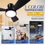 Ceiling Fans with Lights Remote, 32 Inch Low Profile Ceiling Fan with 3 Colors and 6 Speeds Options, 3 Blades Fans Lamp for Ktichen Bedroom Dinning Room Patio(White)