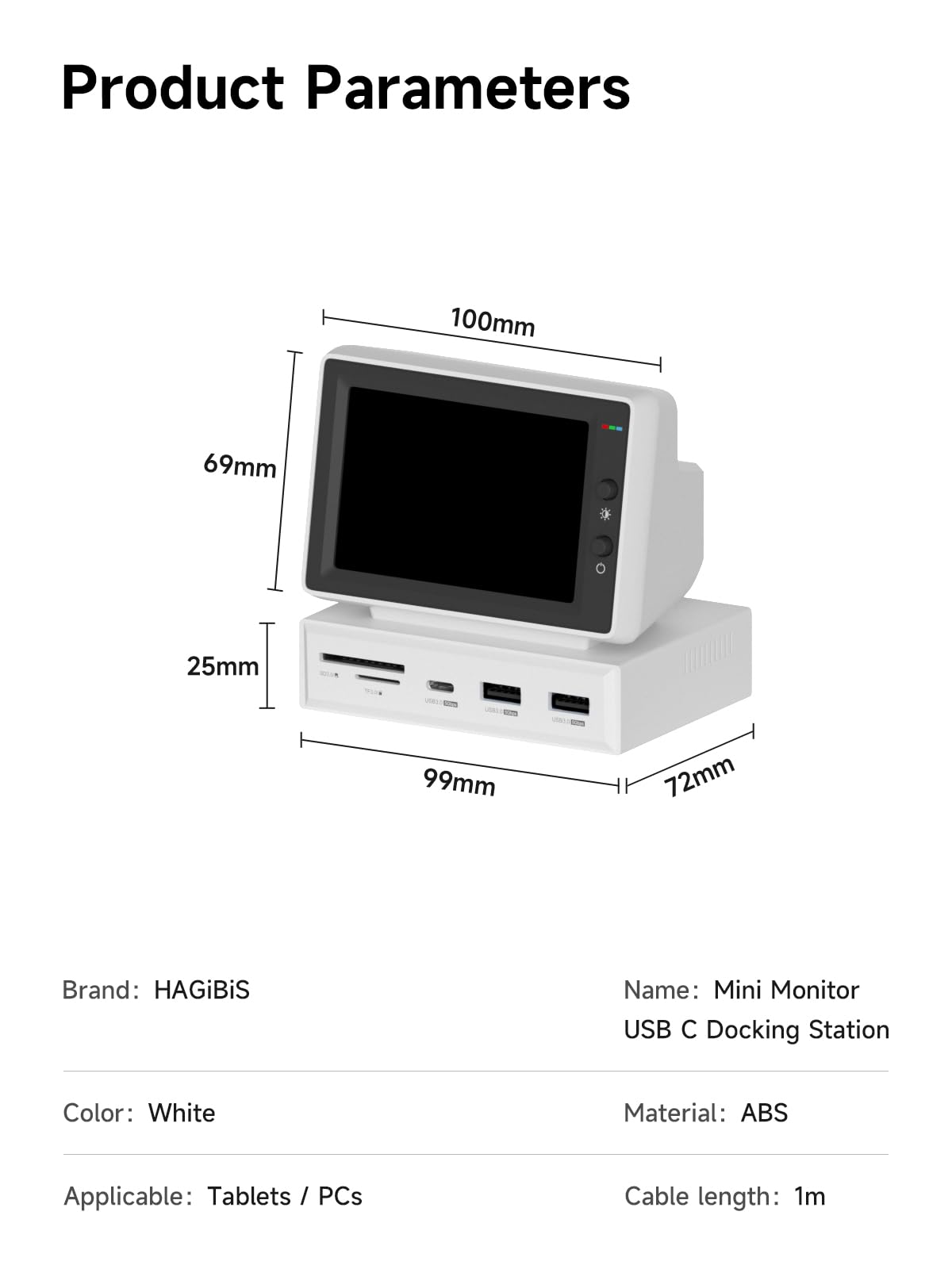 3.5inch IPS USB Mini Screen with USB C Hub, USB-C&HDMI Monitor AIDA64 Mini PC CPU RAM HDD Data Monitor Temperature Electronic Album Floating Lyrics Display Sub Screen for Laptop PC (960x640)