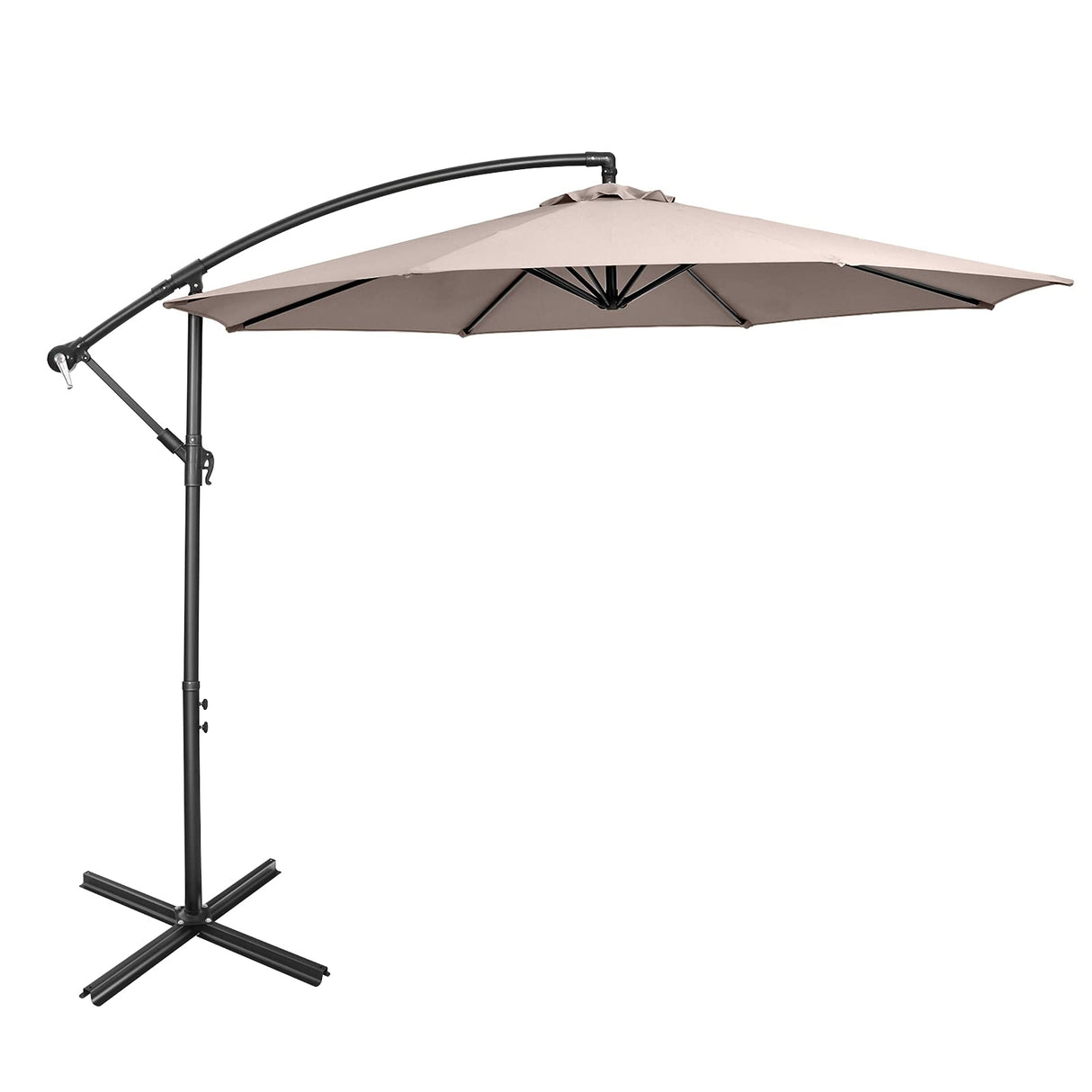 3M Patio Offset Umbrella w/8 Ribs, Cantilever Umbrella w/Cross Base and Crank, Backyard Offset Umbrella, Outdoor Hanging Umbrella for Garden, Poolside and Yard