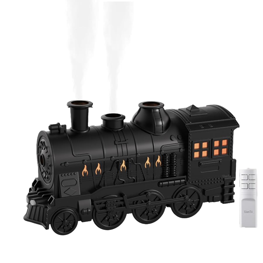 Train Shape Aromatherapy Essential Oil Diffuser 300ml Ultrasonic Cool Mist Air Humidifier with LED Lamp Aroma Diffuser with Remote Control(Black)