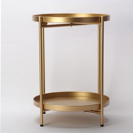 Round Metal Side Table with Double Tier,Coffee Table,Side Table,Night Stand for Living Room and Bedroom (Gold)